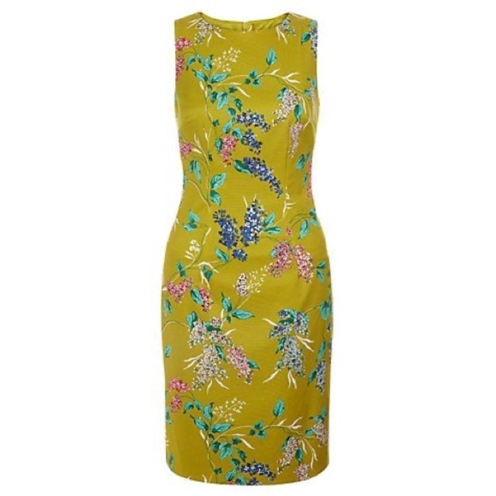 Hobbs London Size 4 Green Chartreuse Moira Garden Floral Sheath Occasions Dress - Picture 3 of 16